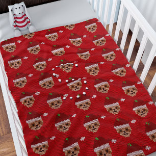 Cute Christmas Sloth Pattern Kids Monogrammed Red Fleece Blanket