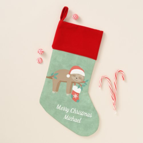 Cute Christmas Sloth Personalized Name Christmas Stocking