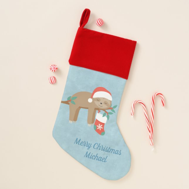 Cute Christmas Sloth Personalized Name Stocking (Front)