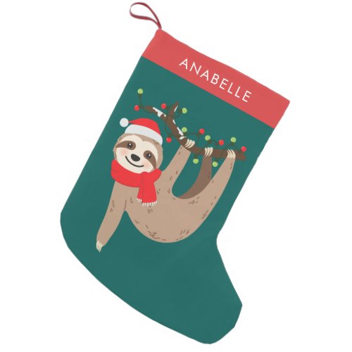 Cute Christmas Sloth Personalized Small Christmas Stocking