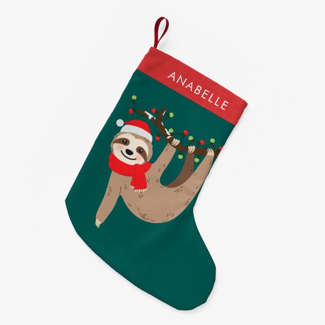 Cute Christmas Sloth Personalized Small Christmas Stocking (Front (Hanging))