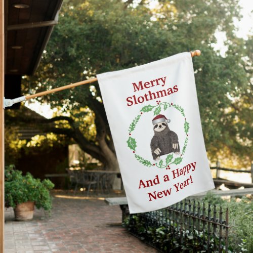 Cute Christmas Sloth Pun Holiday Greetings House Flag