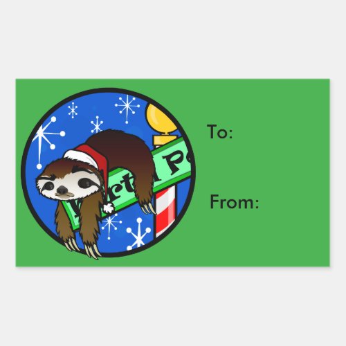 CUTE CHRISTMAS SLOTH RECTANGLE GIFT TAG STICKERS