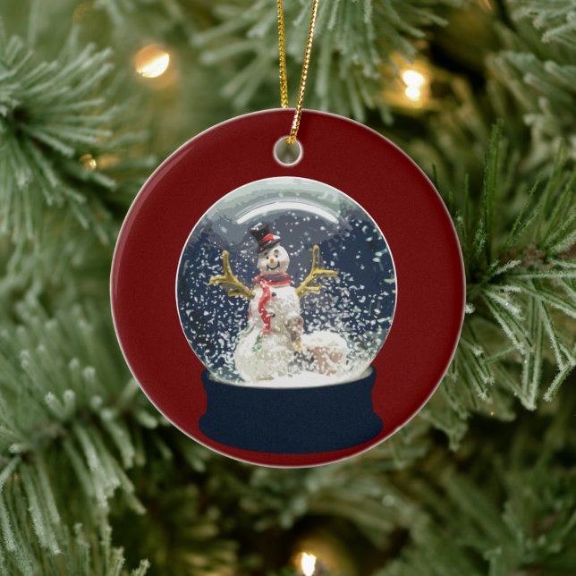 Cute Christmas Snow Globe Happy Winter Snowman Ceramic Ornament (Tree)