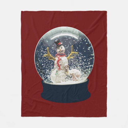 Cute Christmas Snow Globe Happy Winter Snowman Fleece Blanket