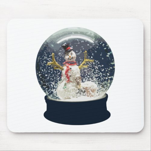 Cute Christmas Snow Globe Happy Winter Snowman Mouse Pad