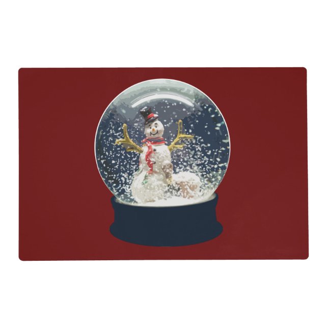 Cute Christmas Snow Globe Happy Winter Snowman Placemat (Front)