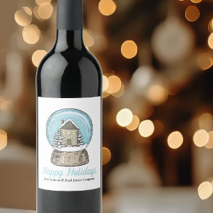 Cute Christmas Snow Globe Real Estate Company Wine Label
