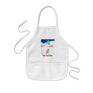 Cute christmas snow scene with santa and sleigh kids' apron