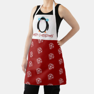 Cute Christmas Snowflake Penguin Holiday Apron