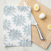 White Snowflake on Dark Green Kitchen Towel, Zazzle