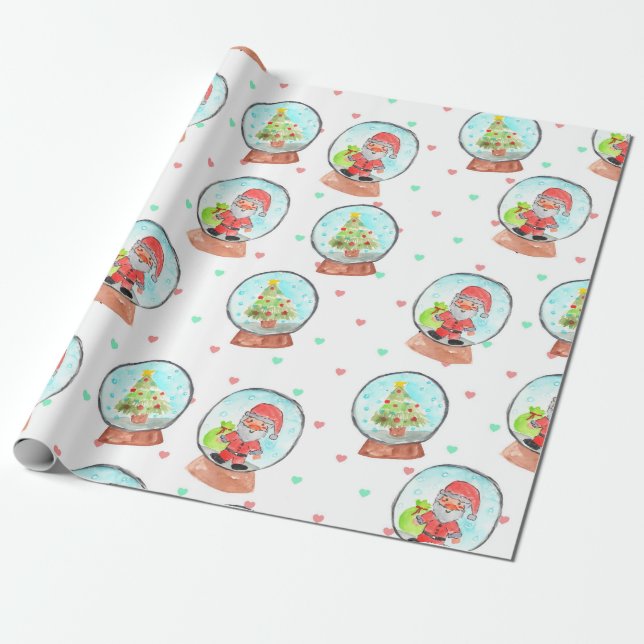 Cute Christmas snowglobe holiday wrapping paper (Unrolled)