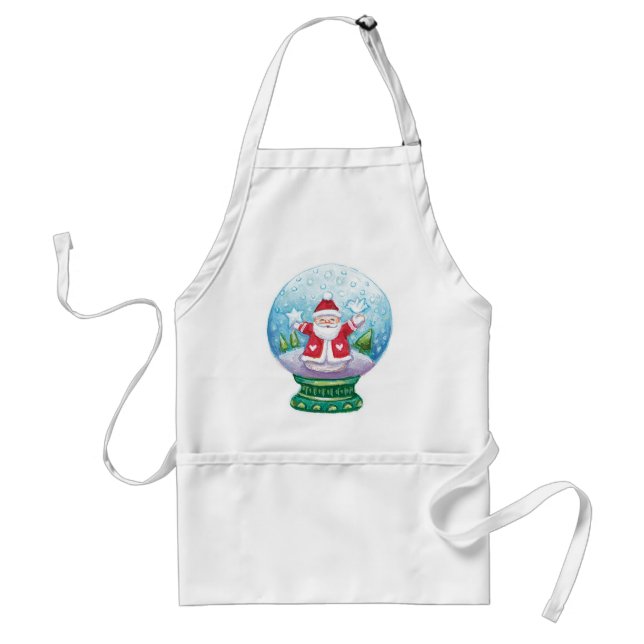 Cute Christmas Snowglobe Santa Claus, Star, Bird Adult Apron (Front)