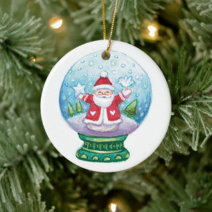 Cute Christmas Snowglobe Santa Claus, Star, Bird Ceramic Ornament