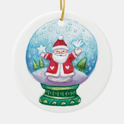 Cute Christmas Snowglobe Santa Claus Star Bird Ceramic Ornament