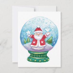 Cute Christmas Snowglobe Santa Claus, Star, Bird Holiday Card