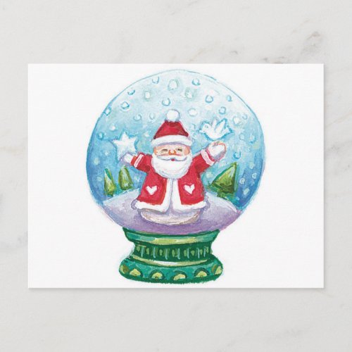 Cute Christmas Snowglobe Santa Claus Star Bird Holiday Postcard