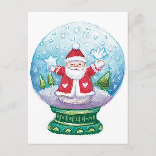 Cute Christmas Snowglobe Santa Claus Star Bird Holiday Postcard