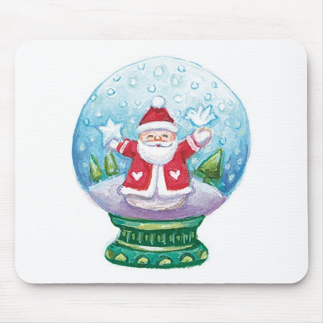 Cute Christmas Snowglobe Santa Claus, Star, Bird Mouse Pad (Front)