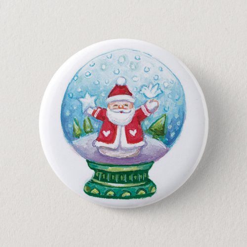 Cute Christmas Snowglobe Santa Claus Star Bird Pinback Button