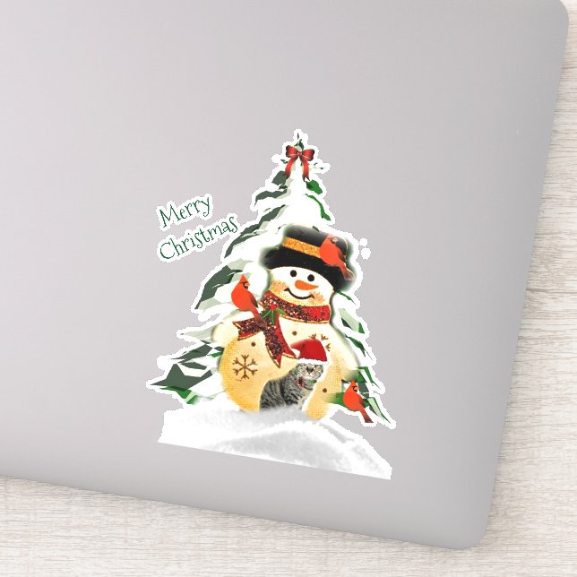 Cute Christmas Snowman and Animal Friends  Sticker (Detail)