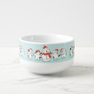 Cute Christmas Snowman and Cats  Soup Mug