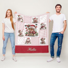 Cute Christmas Snowman And Reindeer Cheater Quilt