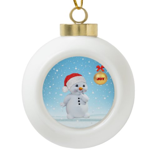 Cute Christmas Snowman and snowflakes Ceramic Ball Christmas Ornament