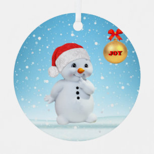 Cute Christmas Snowman and snowflakes Metal Ornament