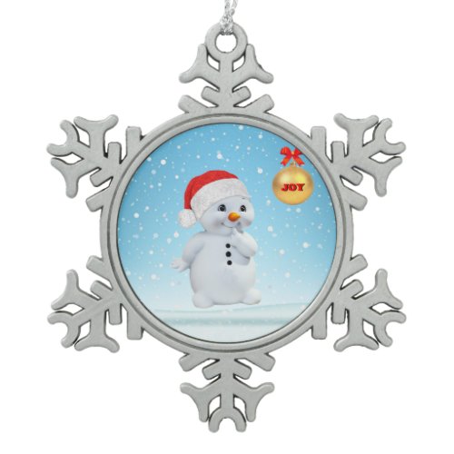 Cute Christmas Snowman and snowflakes Snowflake Snowflake Pewter Christmas Ornament