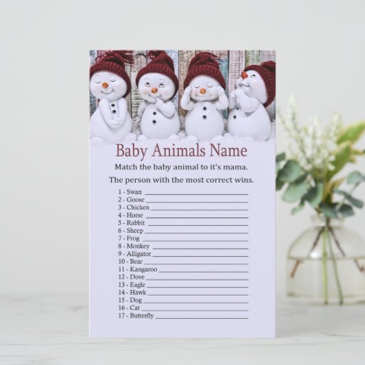 Cute Christmas Snowman Baby Animals Name Game (Standing Front)