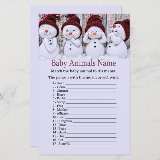Cute Christmas Snowman Baby Animals Name Game (Front/Back)
