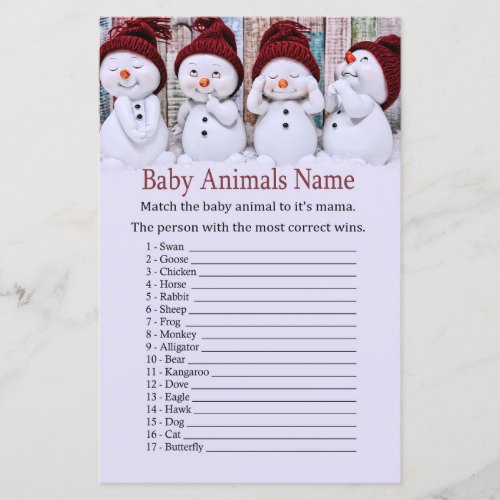 Cute Christmas Snowman Baby Animals Name Game