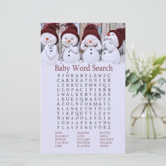 Cute Christmas Snowman Baby Shower Word Search (Standing Front)