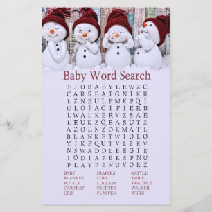 Cute Christmas Snowman Baby Shower Word Search