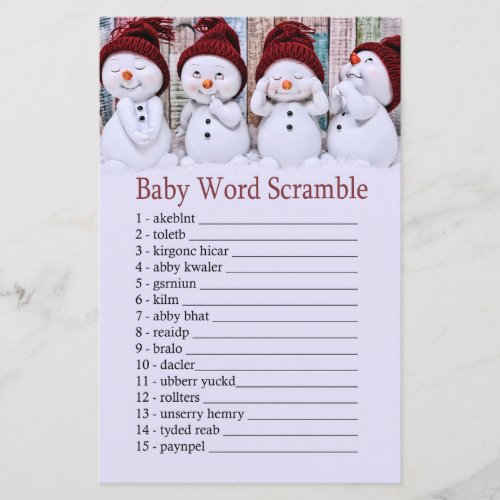 Cute Christmas Snowman Baby word scramble game