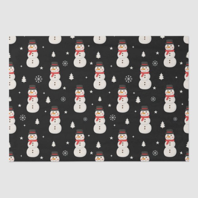 Cute Christmas Snowman Black Tissue Paper (Front)