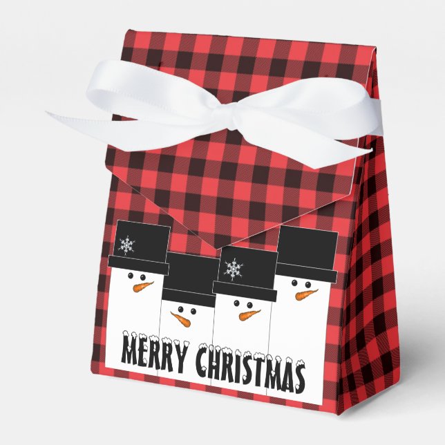 Cute Christmas Snowman Buffalo Plaid Favor Box (Front Side)