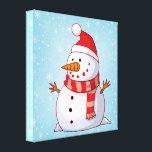 Cute Christmas Snowman Canvas Print<br><div class="desc">A cute Christmas snowman who is kind of chubby and jolly wearing  a striped scarf and a red christmas hat. Festive and fun.</div>