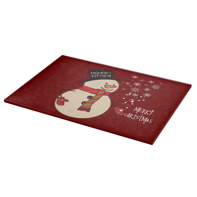 Cute Christmas Snowman Cartoon Custom Holiday Cutting Board (Corner)