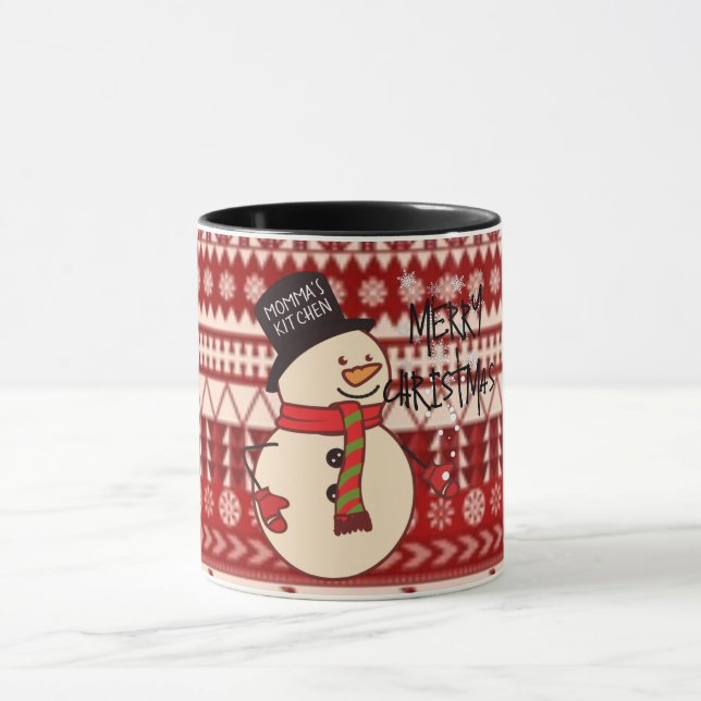 Cute Christmas Snowman Cartoon Custom Holiday Mug (Center)