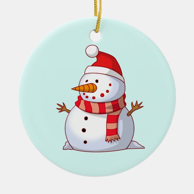 Cute Christmas Snowman Ceramic Ornament (Front)