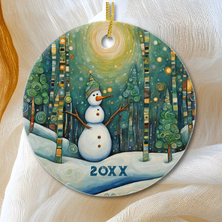 Cute Christmas Snowman Ceramic Ornament