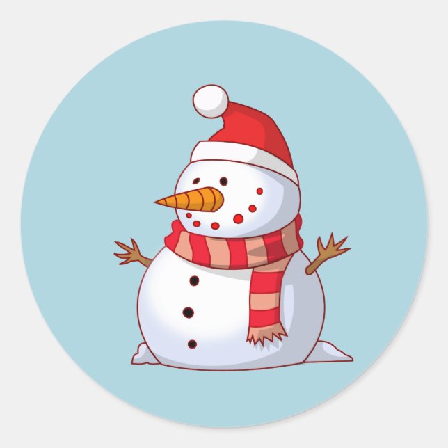 Cute Christmas Snowman Classic Round Sticker (Front)