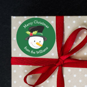 Cute Christmas Snowman Custom Green From Gift Classic Round Sticker