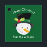 Cute Christmas Snowman Custom Green From Party Favor Tags<br><div class="desc">A cute snowman Christmas gift tag with your name and holiday message. Put these adorable personalized party favor tags on all of your kids holiday presents. Customize with the to or from.</div>
