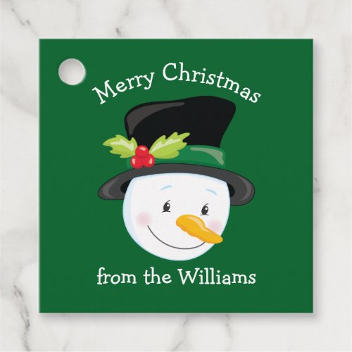 Cute Christmas Snowman Custom Green From Party Favor Tags