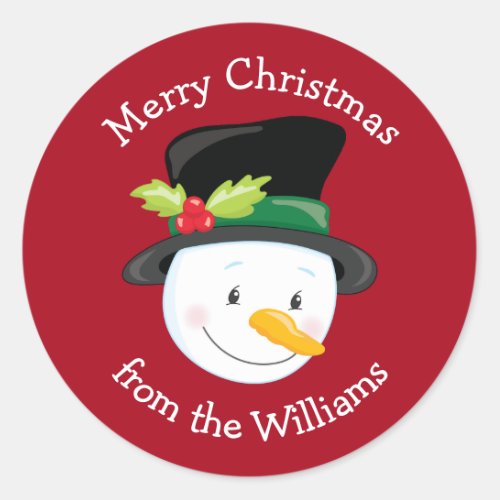Cute Christmas Snowman Custom Red From Gift Classic Round Sticker
