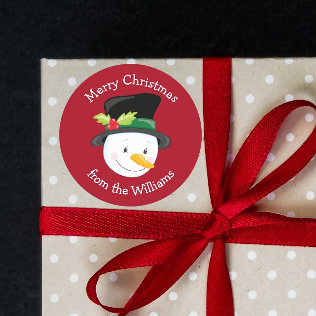 Cute Christmas Snowman Custom Red From Gift Classic Round Sticker (Creator Uploaded)