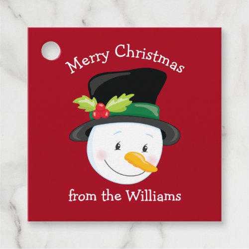 Cute Christmas Snowman Custom Red Kids Party Favor Tags
